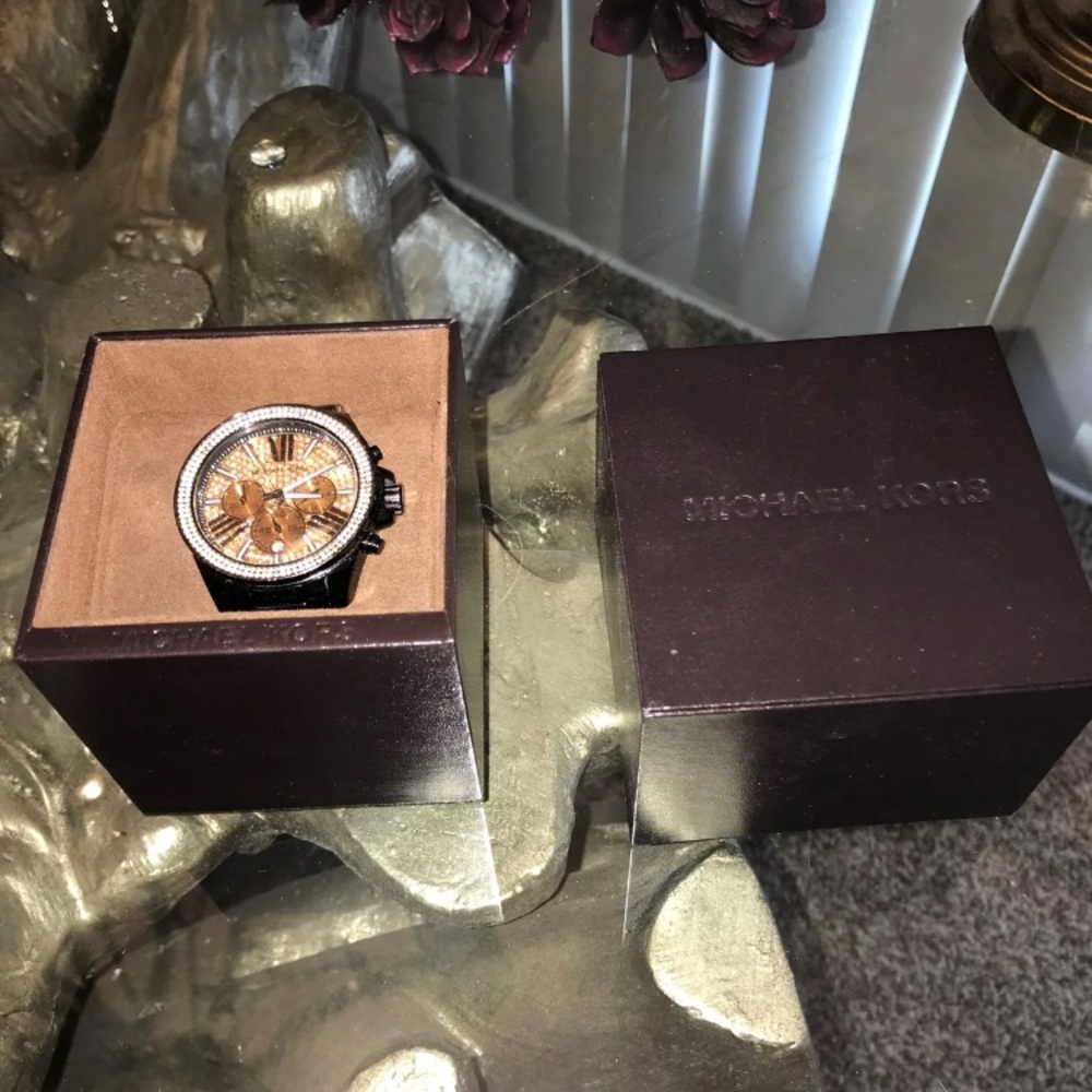 Michael Kors large face black and rose gold watch